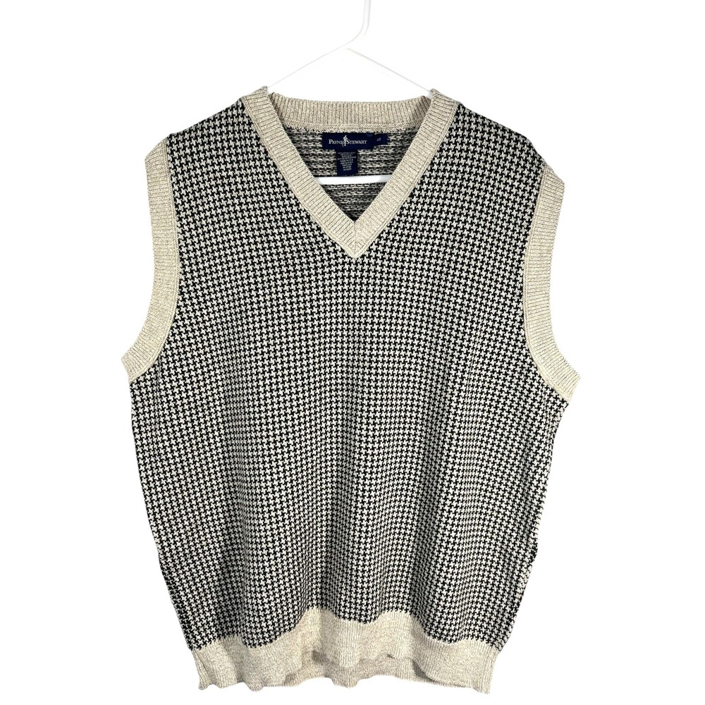 Payne Stewart Men's V Neck‎ Sweater Vest Large Black/Gray USA Made